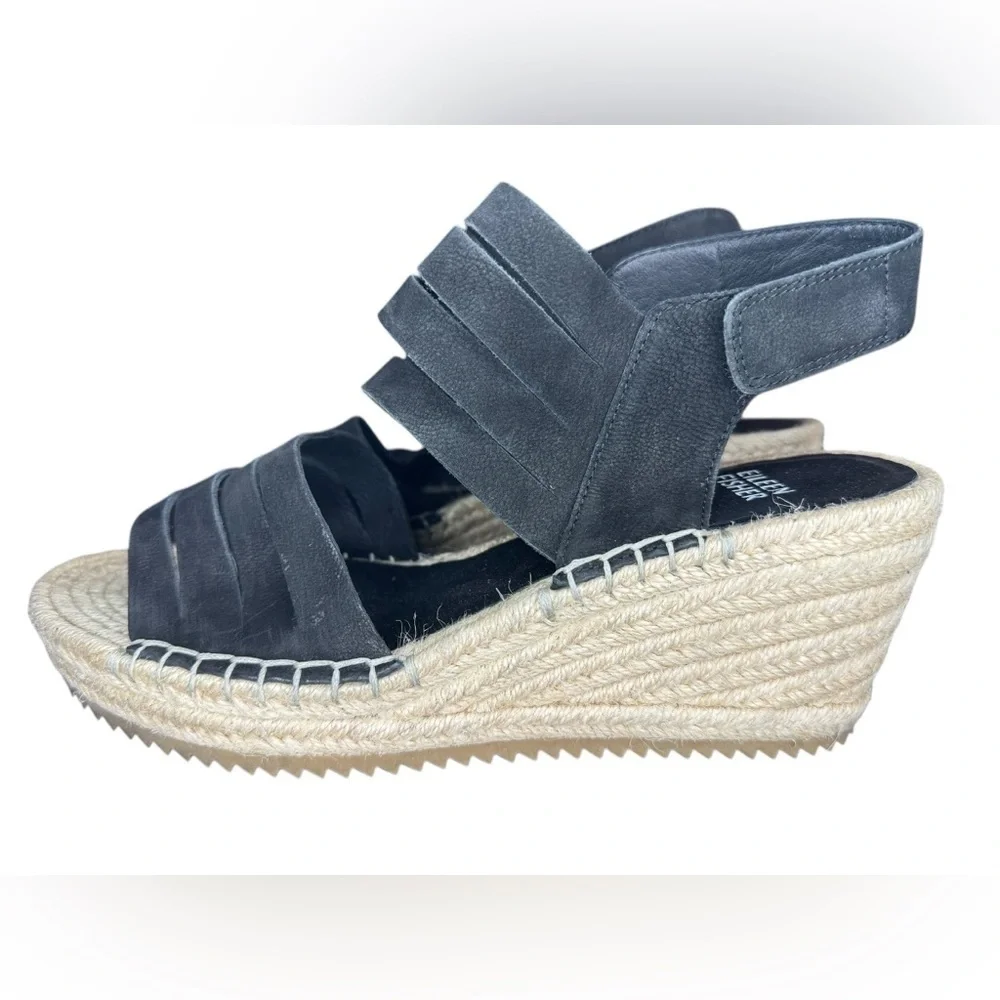 Eileen Fisher Largo Espadrille Suede Wedge Size 7.5 Black